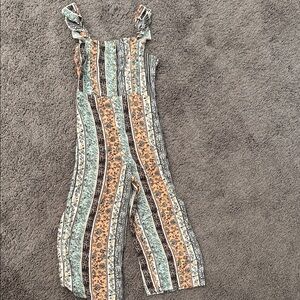 Floral Striped Jumpsuit - light sage green and apricot design